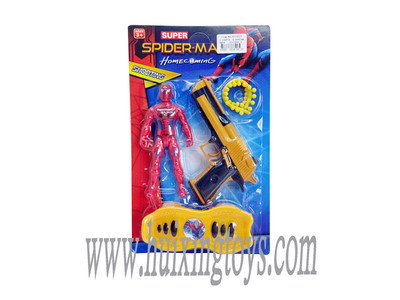 New spiderman spiderman + super skateboard + soft pinball gun (with light + package)