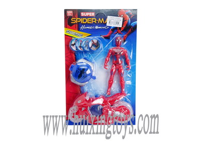 New spiderman spiderman + flash motorcycle + watch launcher (with light + packet power)