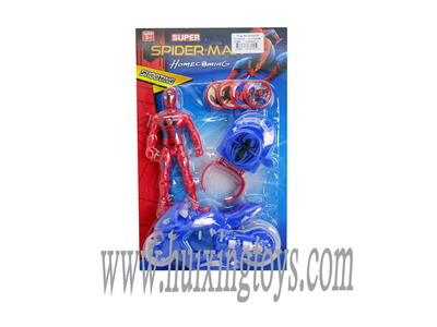 New spiderman spiderman + flash motorcycle + watch launcher (with light + packet power)
